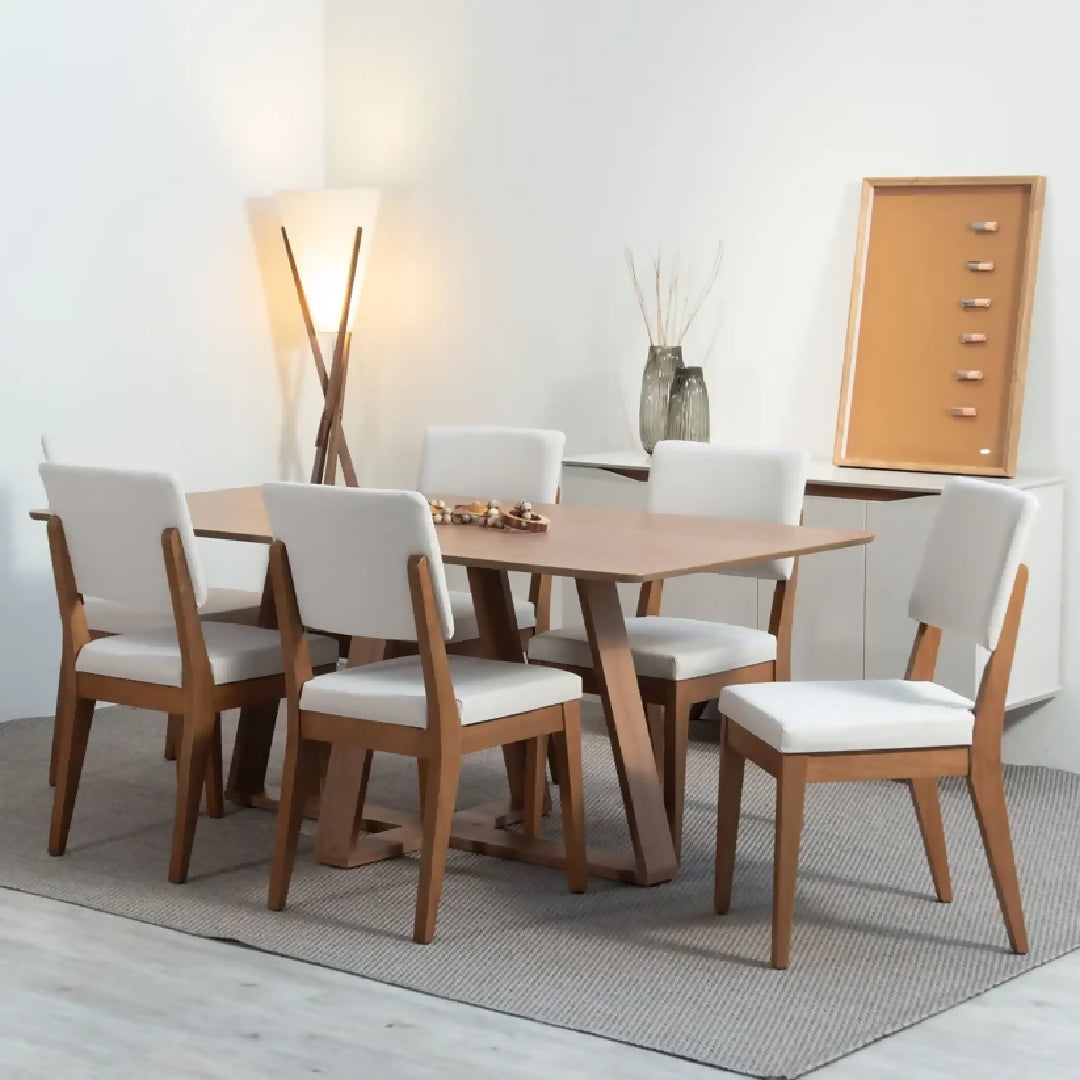 Conjunto de Jantar Mesa Avena 6 Cadeiras Ella - Canella c Off White