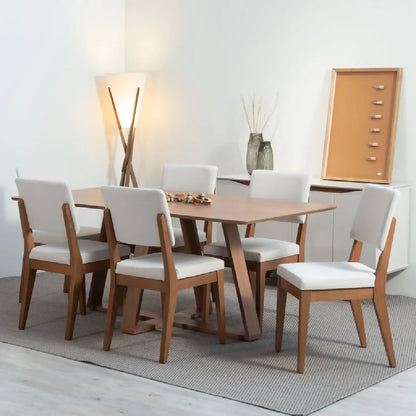 Conjunto de Jantar Mesa Avena 6 Cadeiras Ella - Canella c Off White
