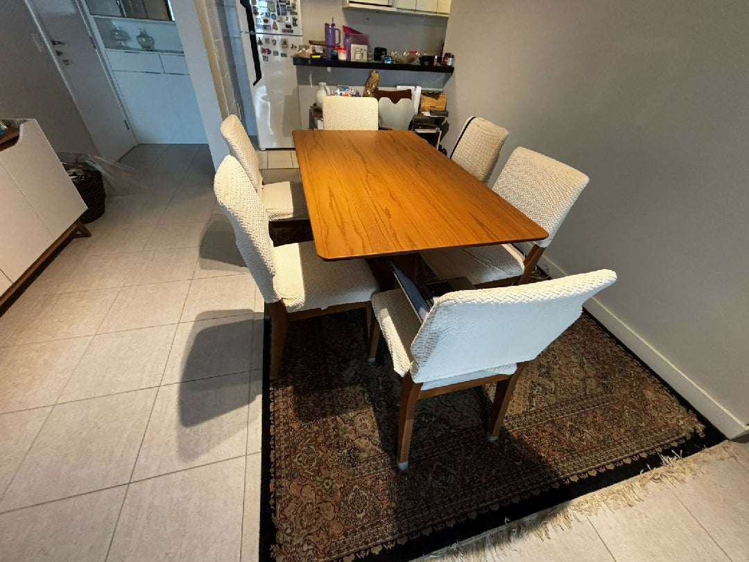 Conjunto de Jantar Mesa Avena 6 Cadeiras Ella - Canella c Off White