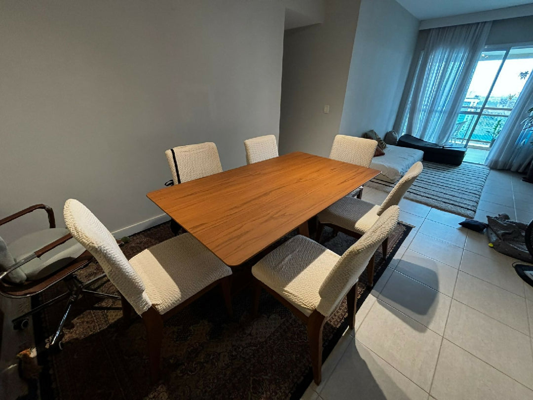Conjunto de Jantar Mesa Avena 6 Cadeiras Ella - Canella c Off White